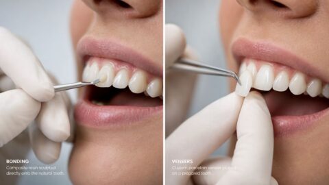 Cosmetic bonding and veneers dental procedures comparison.
