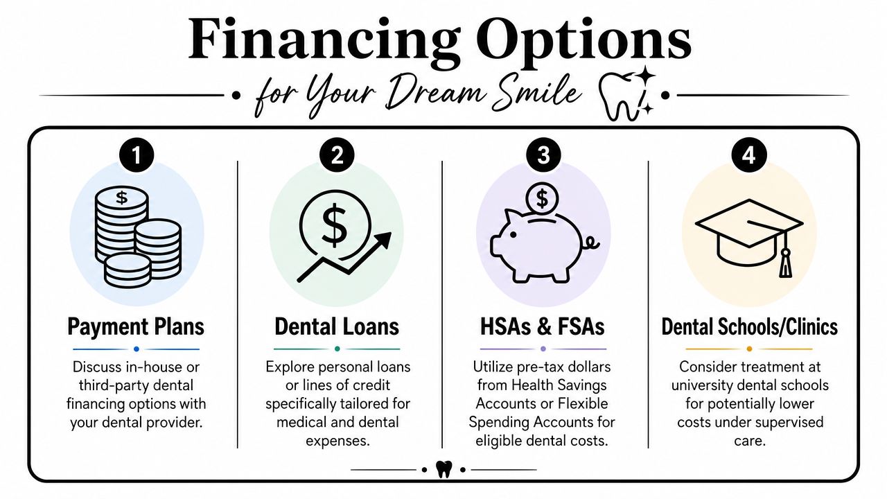 A helpful infographic showing four distinct financing options for dental care, including payment plans and loans.