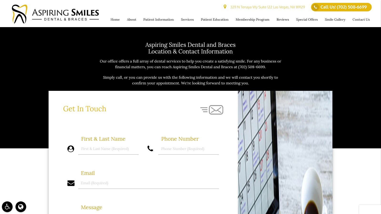 Screenshot from https://aspiringsmileslasvegas.com/contact-us/