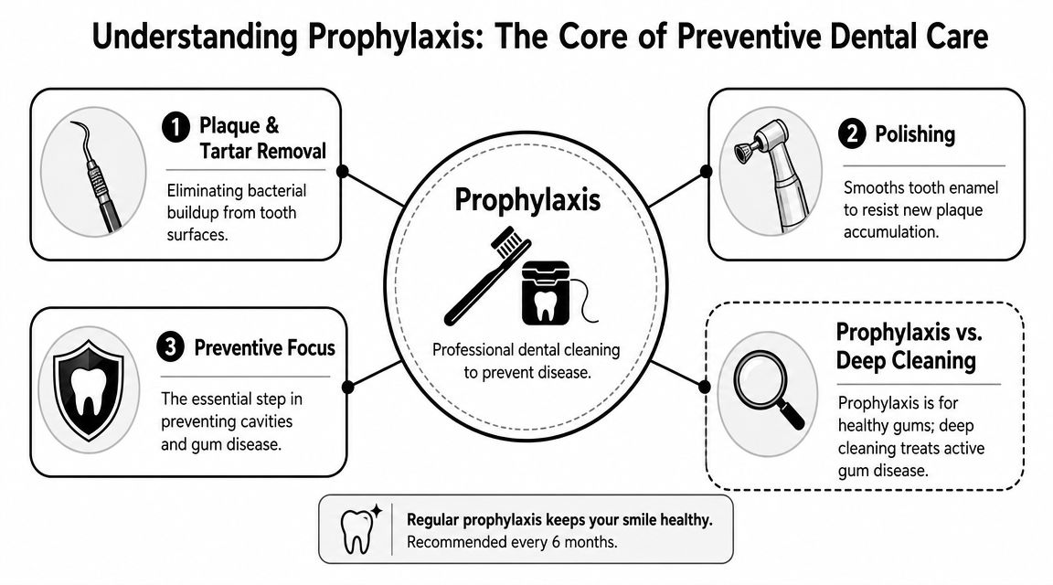 An infographic explaining the importance of professional dental prophylaxis for maintaining oral health and preventing disease.